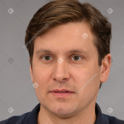 Neutral white adult male with short  brown hair and brown eyes