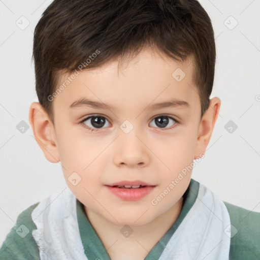 Joyful white child male with short  brown hair and brown eyes