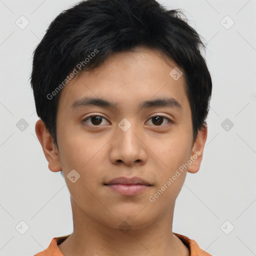 Neutral asian young-adult male with short  brown hair and brown eyes
