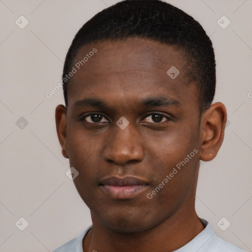 Neutral black young-adult male with short  brown hair and brown eyes