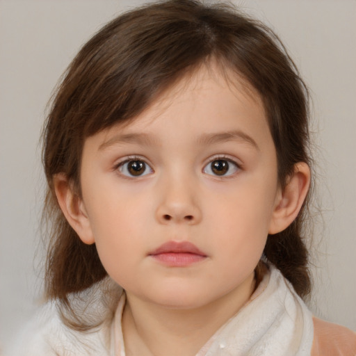 Neutral white child female with medium  brown hair and brown eyes