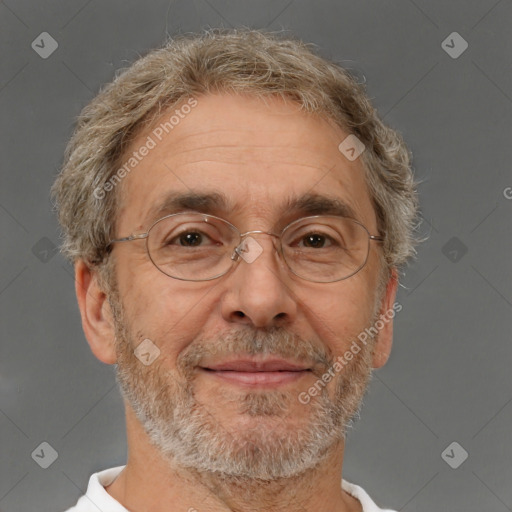 Neutral white middle-aged male with short  brown hair and brown eyes