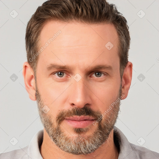 Neutral white adult male with short  brown hair and brown eyes