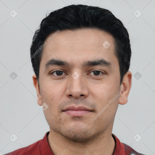 Neutral asian young-adult male with short  black hair and brown eyes