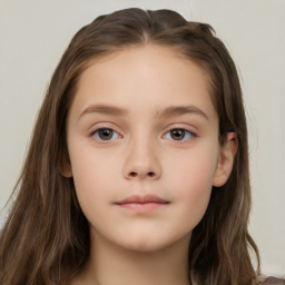 Neutral white child female with long  brown hair and brown eyes
