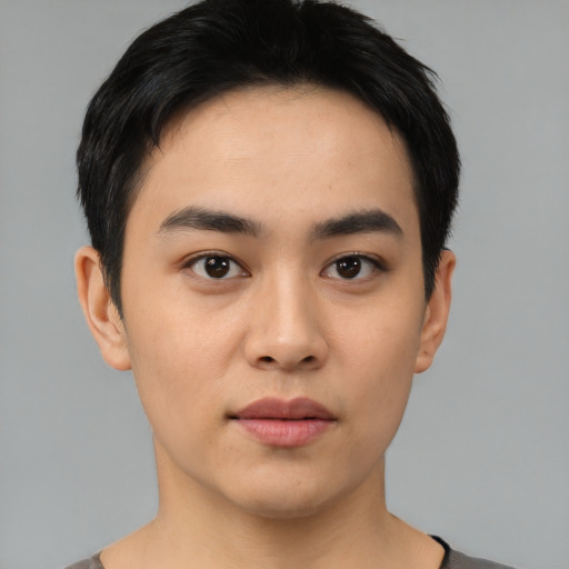 Neutral asian young-adult male with short  black hair and brown eyes