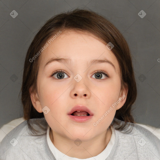 Neutral white child female with medium  brown hair and brown eyes