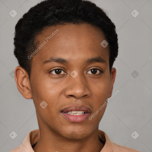 Neutral black young-adult male with short  brown hair and brown eyes