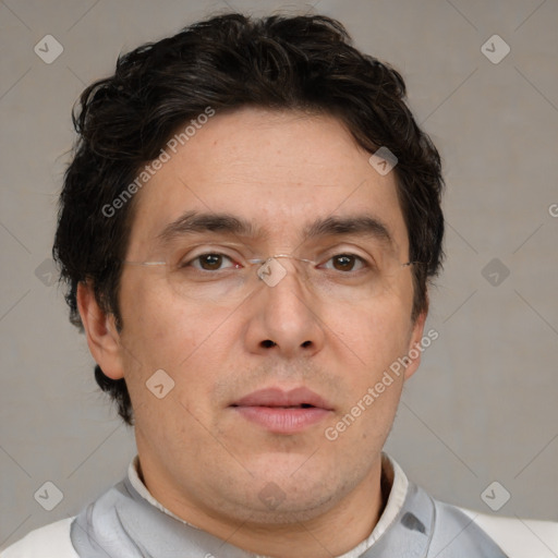 Neutral white adult male with short  brown hair and brown eyes