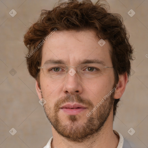 Neutral white adult male with short  brown hair and brown eyes