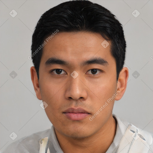 Neutral asian young-adult male with short  black hair and brown eyes