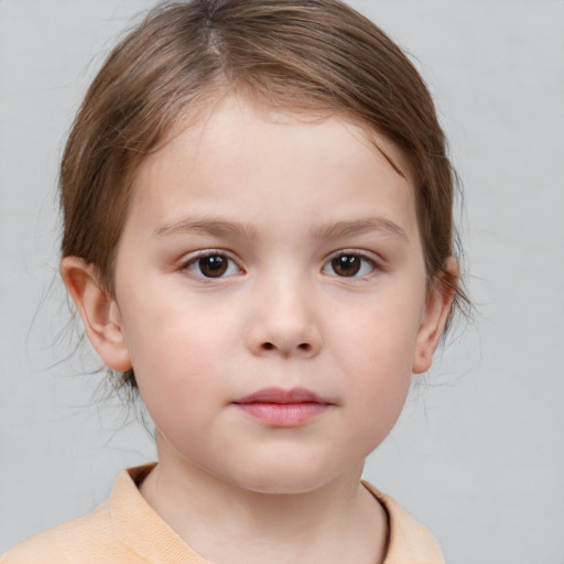 Neutral white child female with medium  brown hair and brown eyes