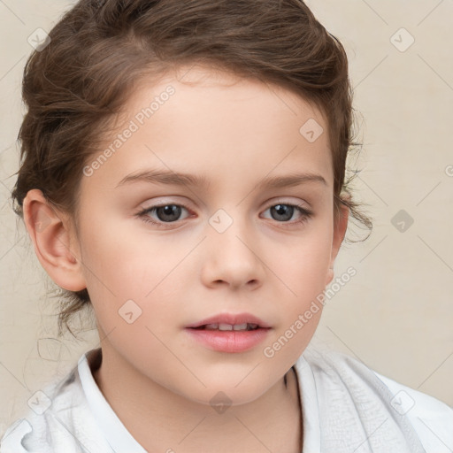 Neutral white child female with short  brown hair and brown eyes