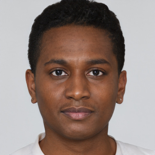 Neutral black young-adult male with short  brown hair and brown eyes