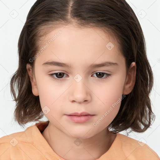 Neutral white child female with medium  brown hair and brown eyes