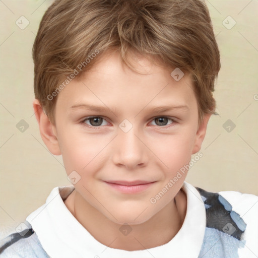 Joyful white child male with short  brown hair and brown eyes