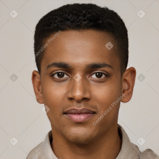 Neutral black young-adult male with short  brown hair and brown eyes
