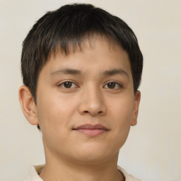 Neutral asian young-adult male with short  brown hair and brown eyes