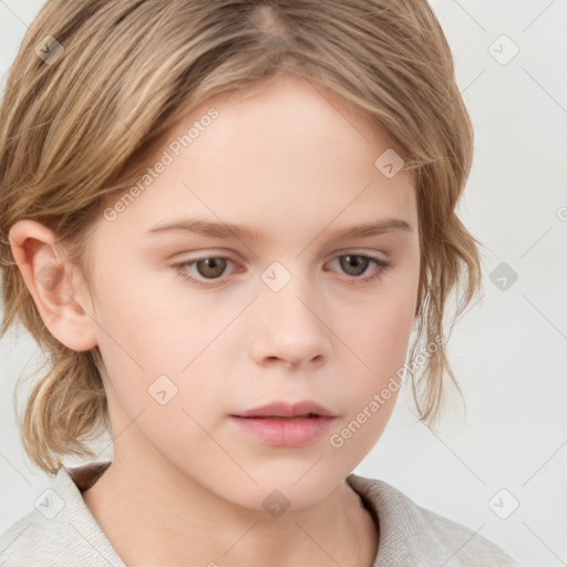 Neutral white child female with medium  brown hair and grey eyes