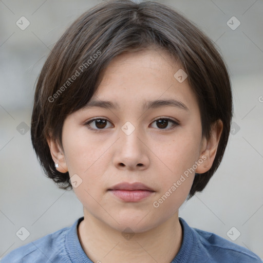 Neutral white child female with medium  brown hair and brown eyes