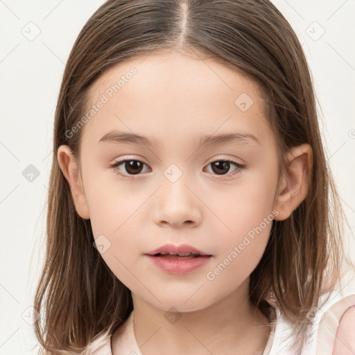 Neutral white child female with medium  brown hair and brown eyes