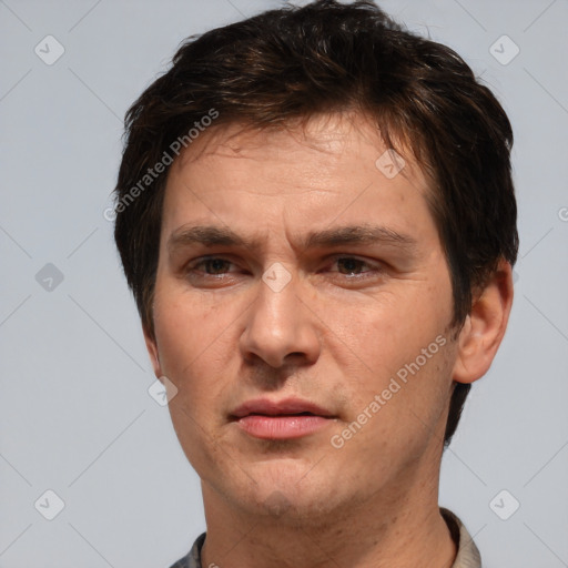 Neutral white adult male with short  brown hair and brown eyes