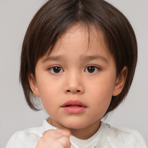 Neutral white child female with medium  brown hair and brown eyes