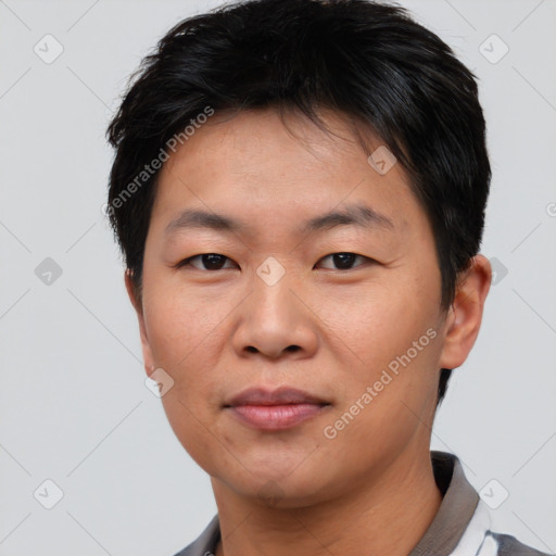 Neutral asian young-adult male with short  brown hair and brown eyes