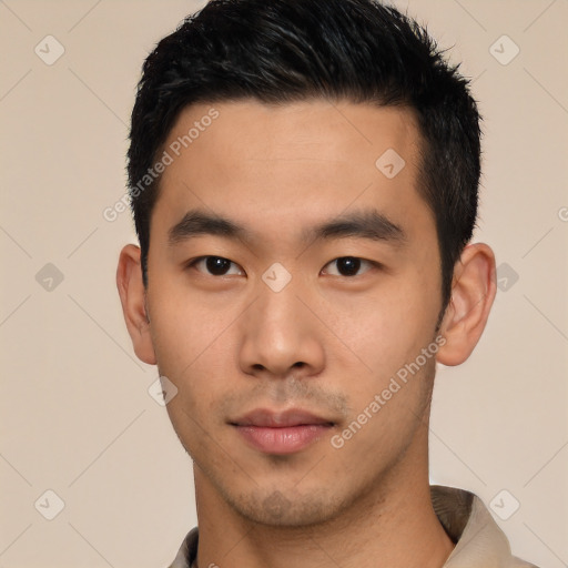 Neutral asian young-adult male with short  black hair and brown eyes