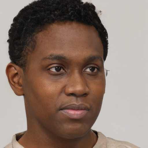 Neutral black young-adult male with short  brown hair and brown eyes