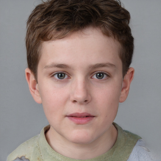 Neutral white child male with short  brown hair and grey eyes