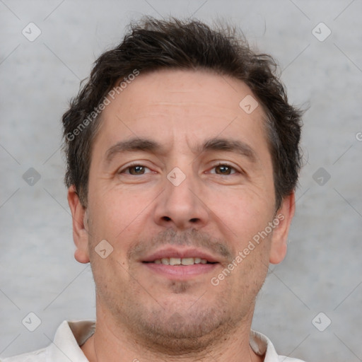 Neutral white adult male with short  brown hair and brown eyes