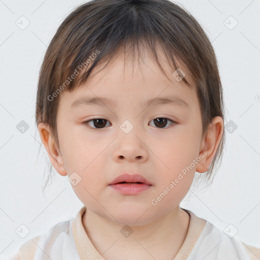 Neutral white child female with medium  brown hair and brown eyes