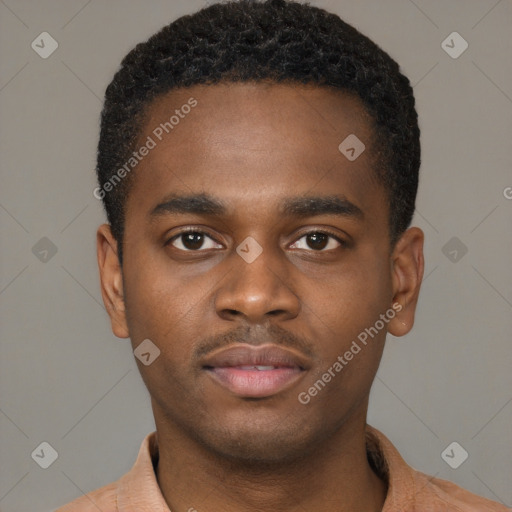 Neutral black young-adult male with short  brown hair and brown eyes