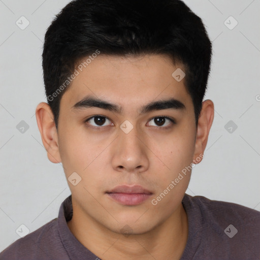 Neutral asian young-adult male with short  black hair and brown eyes