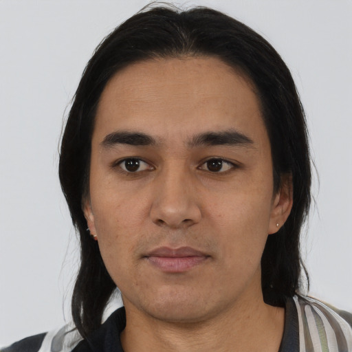 Neutral asian young-adult male with medium  black hair and brown eyes