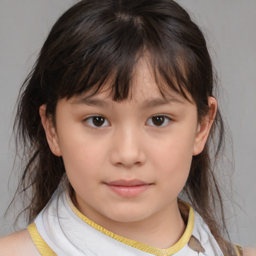 Neutral white child female with medium  brown hair and brown eyes