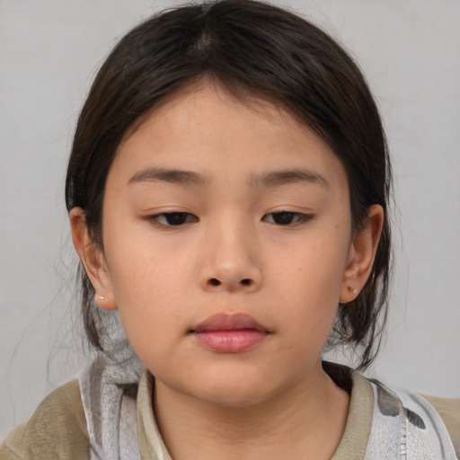 Neutral asian young-adult female with medium  brown hair and brown eyes