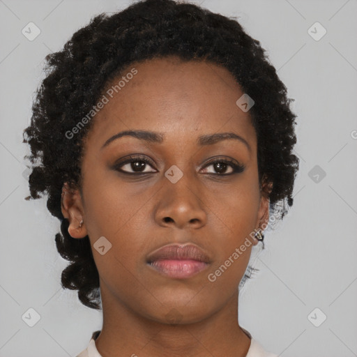 Neutral black young-adult female with short  brown hair and brown eyes