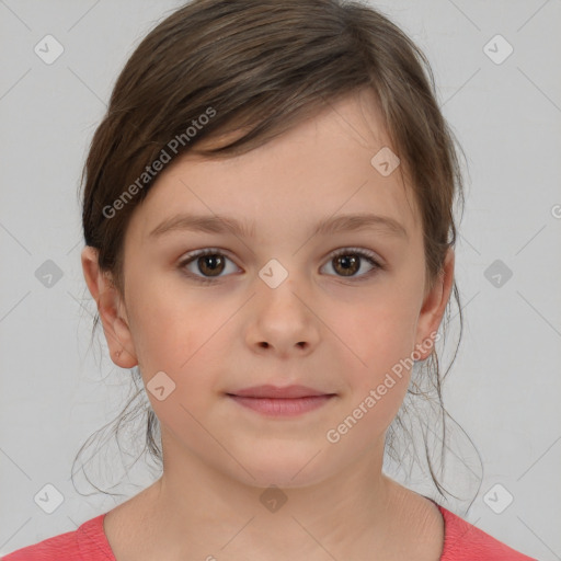 Neutral white child female with medium  brown hair and brown eyes