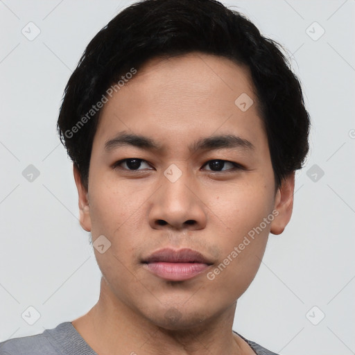 Neutral asian young-adult male with short  black hair and brown eyes