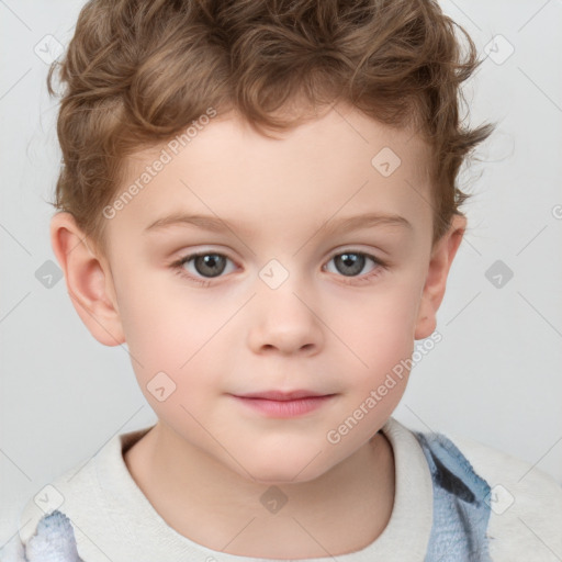 Neutral white child male with short  brown hair and grey eyes