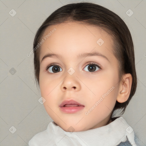 Neutral white child female with medium  brown hair and brown eyes