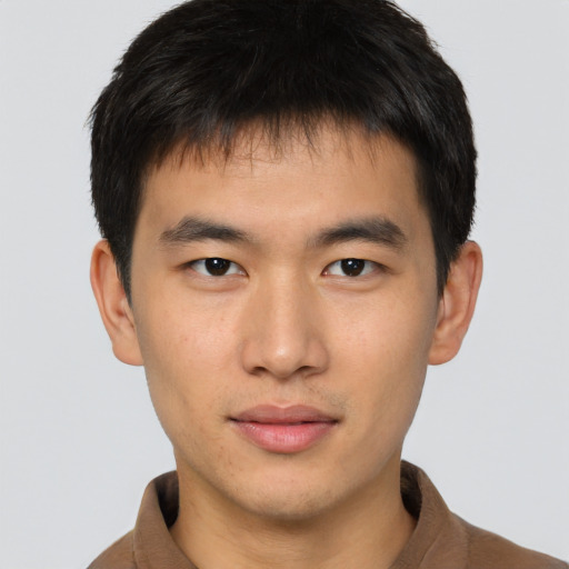 Neutral asian young-adult male with short  brown hair and brown eyes