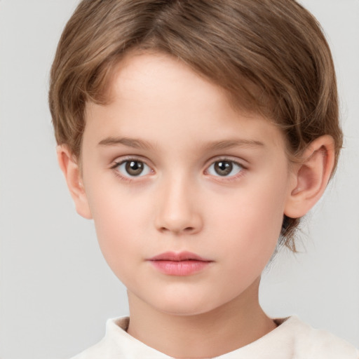 Neutral white child female with short  brown hair and brown eyes