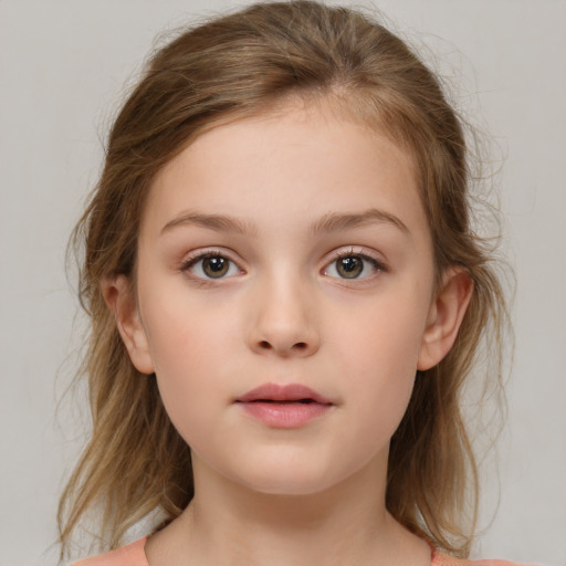 Neutral white child female with medium  brown hair and brown eyes