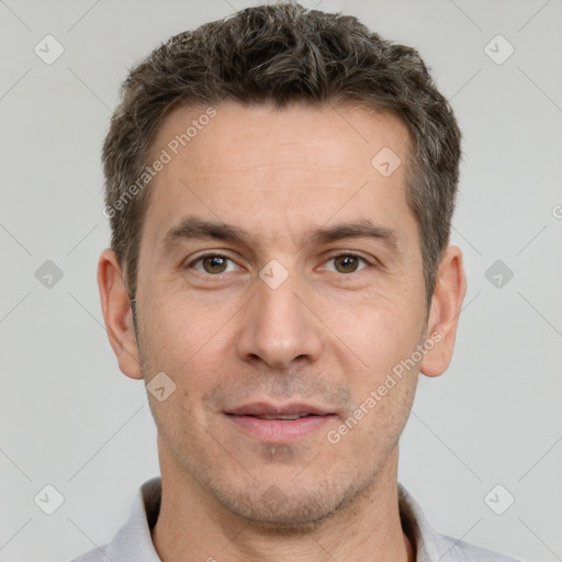 Neutral white adult male with short  brown hair and brown eyes