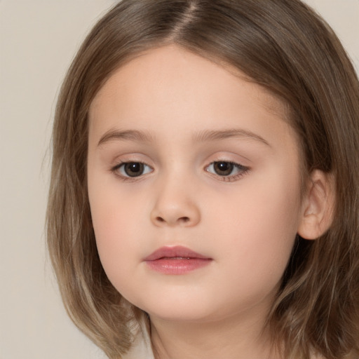 Neutral white child female with medium  brown hair and brown eyes