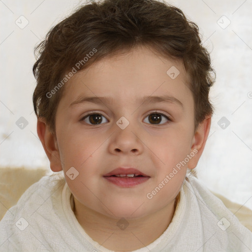 Joyful white child female with short  brown hair and brown eyes