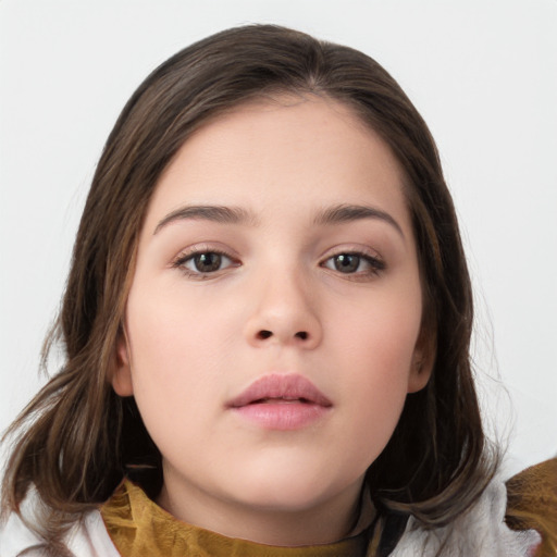 Neutral white child female with medium  brown hair and brown eyes